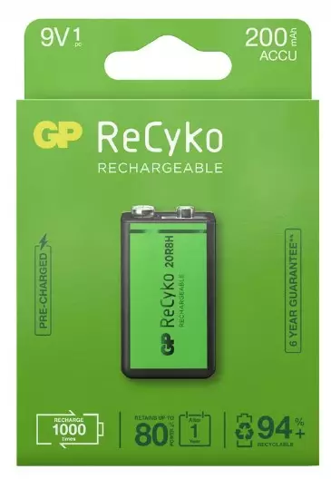9V GP Ni-Mh kenno 200mAh 1kpl blist - C,D,9V Akut ja kennot - 4891199212710 - 1