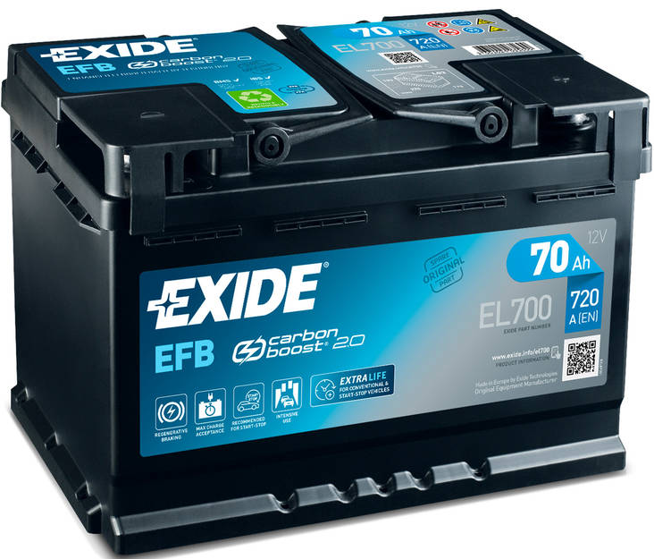 Exide Akku 12v 70Ah EL700 Start-Stop EFB - Exide käynnistysakut - 10215451 - 1