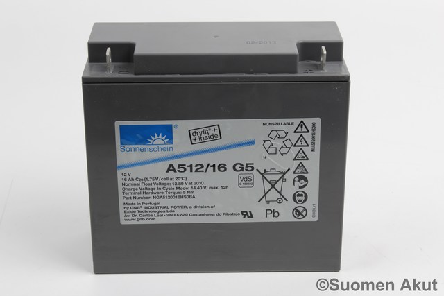 Sonnenschein geeliakku A512/16G5 12v16Ah - Geeli ajovoima- ja teollisuusakut - 40501 - 1