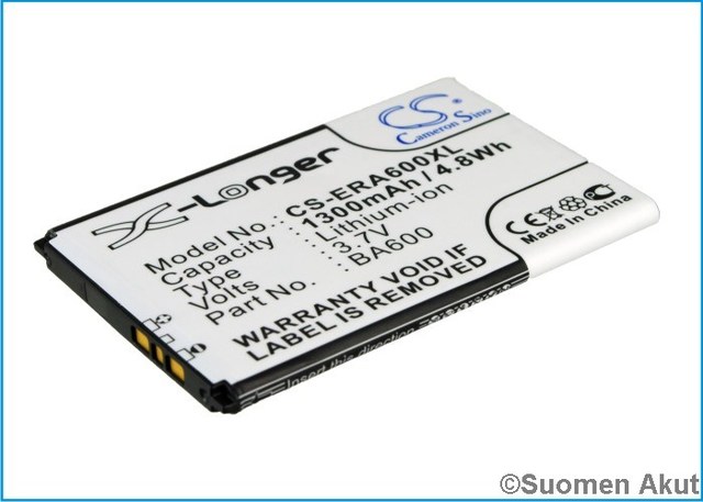 Sony Ericsson BA600 3.7V 1300mAh Li-Ion - Sony Ericsson kännykän akut - 4894128060482 - 1