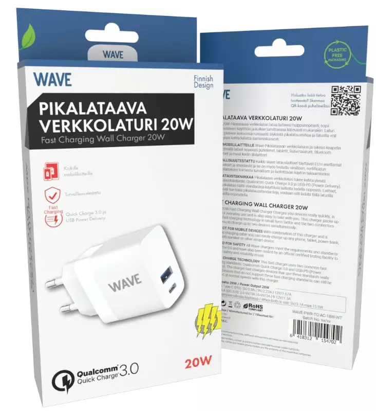 Wave 20W Pikalataava verkkolaturi - Laturi- ja virtalähdetarvikkeet - 6418312154702 - 1