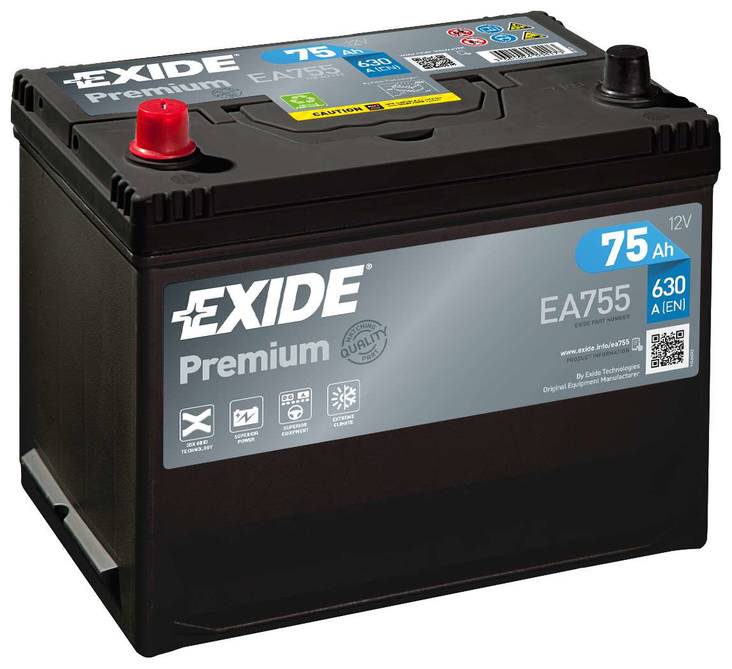 Exide Premium EA755 12V 75Ah 270x173x220 + - - Suomenakut.fi