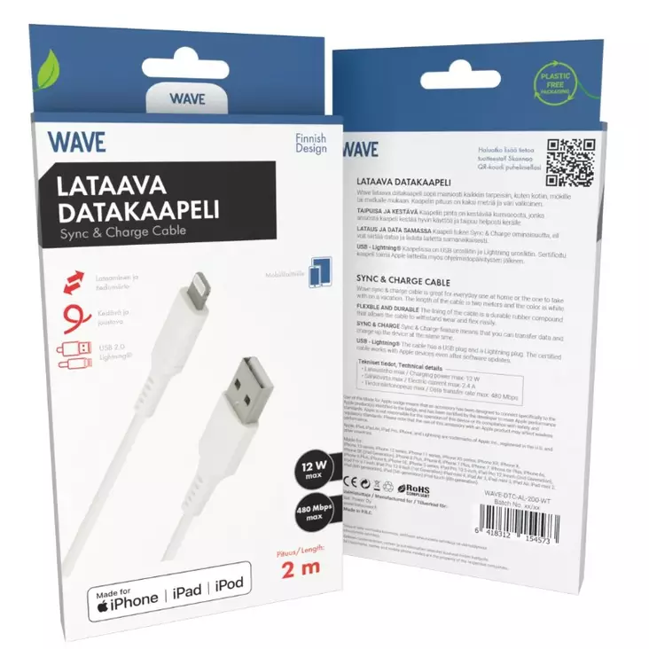 Wave Datakaapeli, Apple Lightning (MFI) - Laturi- ja virtalähdetarvikkeet - 6418312154573 - 1