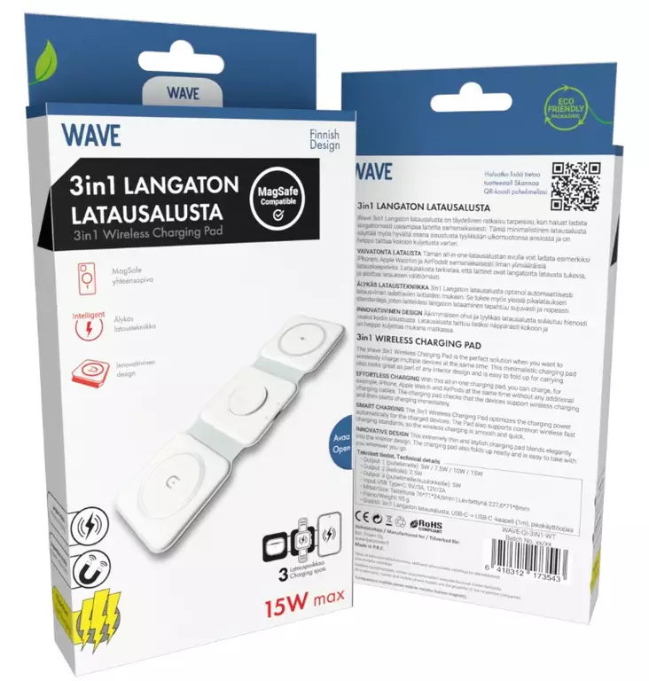 Wave Qi 3in1 Langaton latausalusta - Laturi- ja virtalähdetarvikkeet - 6418312173543 - 1