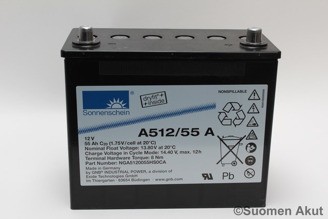 Sonnenschein geeliakku A512/55A 12v 55Ah - Geeli ajovoima- ja teollisuusakut - 405125 - 1