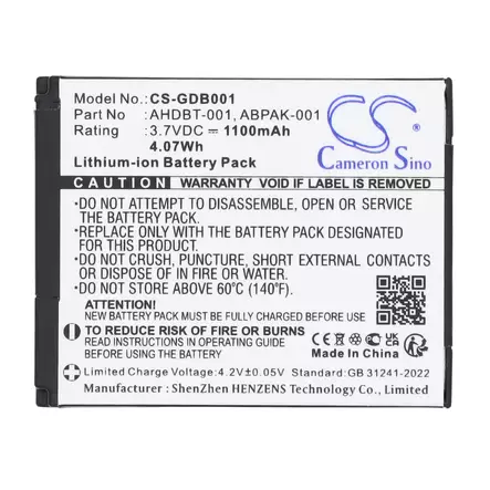 Gopro akku 3.7v 1100mAh liion AHDBT-001 - GoPro kameranakut - 4894128032526 - 1