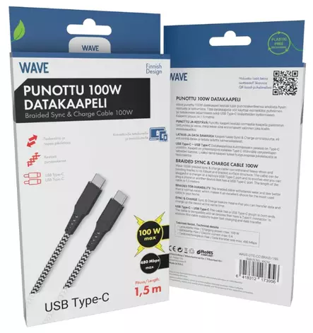 Wave 100W Datakaapeli, USB Type-C -> USB - Laturi- ja virtalähdetarvikkeet - 6418312173956 - 1