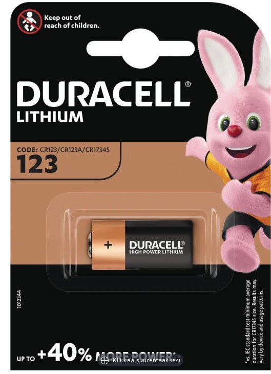 Duracell Lithiumparisto CR123A 3V - CR123A 3V lithiumparistot - 5000394123106 - 1