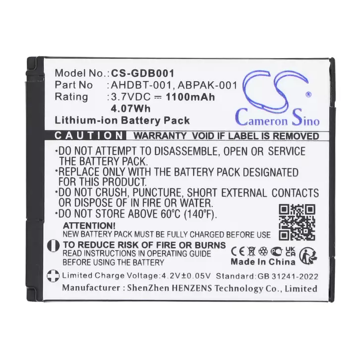 Gopro akku 3.7v 1100mAh liion AHDBT-001 - GoPro kameranakut - 4894128032526 - 1