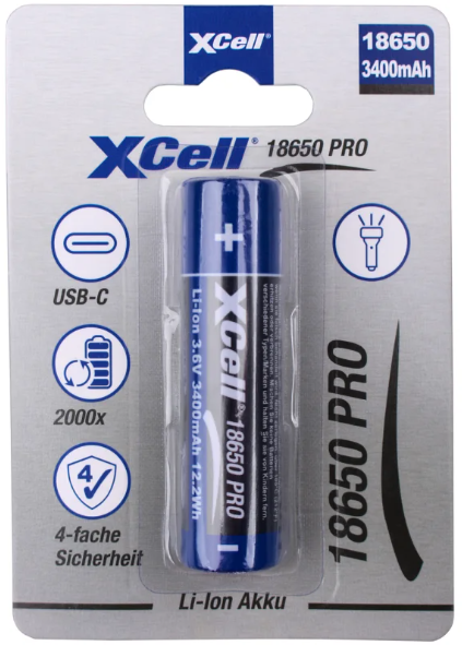 XCell Pro X18650 3.7V 3400mAh Li-Ion - 18650 Li-ion kennot - 4042883800687 - 1