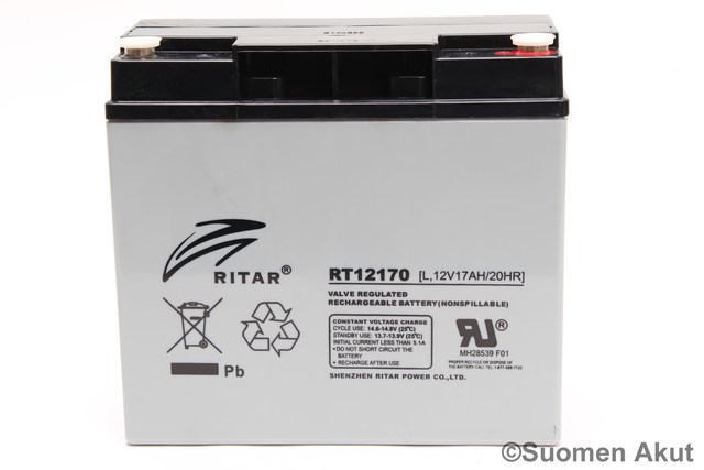 Ritar RT12170L-F13 Agm-akku 12v 17Ah - AGM ajovoima- ja teollisuusakut - 21617 - 1