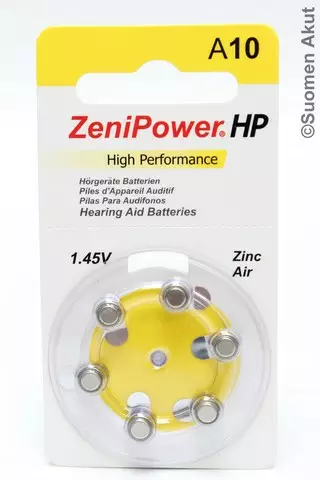 ZeniPower Kuulolaiteparisto A10 1,45V - Kuulolaiteparistot - 6923601285017 - 1