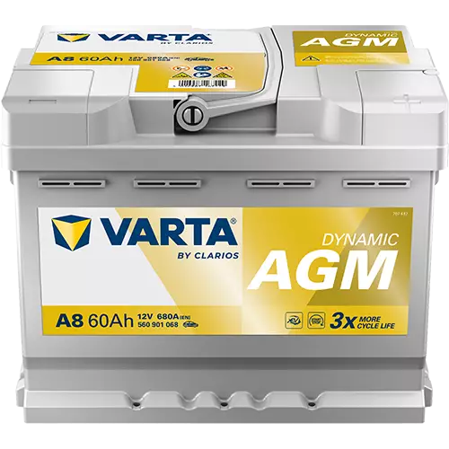 Varta Start Stop AGM A8 XEV12V 60Ah 680A - Varta käynnistysakut - 4016987165508 - 1
